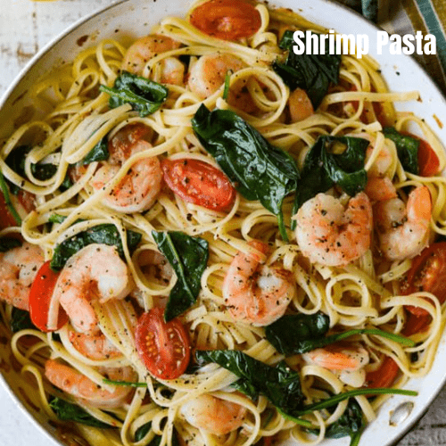 Garlic Butter Shrimp Pasta Authentic Recipe with Cherry Tomatoes and Spinach